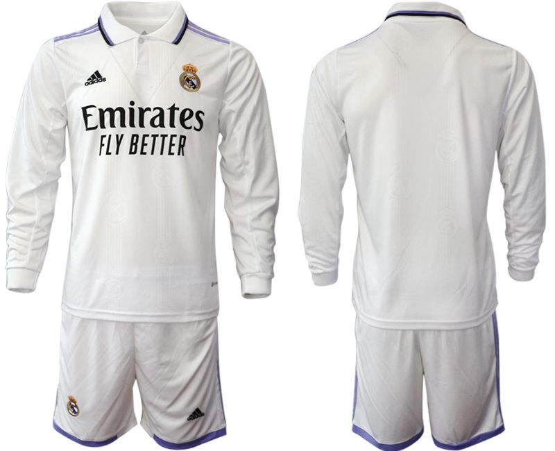 Men 2022-2023 Club Real Madrid home long sleeve white blank Soccer Jersey->real madrid jersey->Soccer Club Jersey